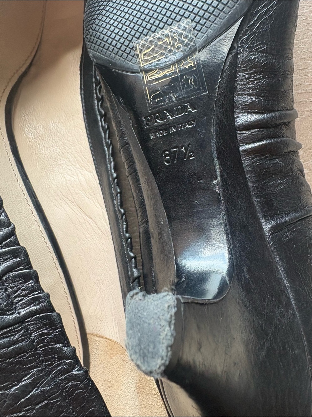 Prada Black Ruched Leather Mid-Heel Pumps - Picture 9 of 16